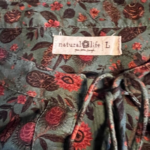 Natural Life Boho Peasant Tunic Dress L Green Floral - Picture 3 of 14